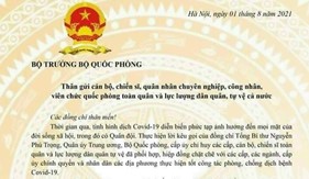 Bộ trưởng Bộ Quốc phòng gửi thư động viên cán bộ, chiến sĩ toàn quân và dân quân, tự vệ cả nước