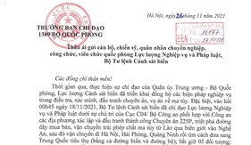 Thư khen của Trưởng Ban Chỉ đạo 1389 Bộ Quốc phòng gửi lực lượng Nghiệp vụ và Pháp luật, Bộ Tư lệnh Cảnh sát biển