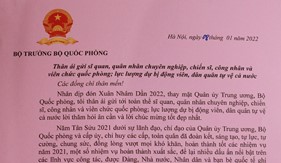 Bộ trưởng Bộ Quốc phòng gửi thư chúc Tết cán bộ, chiến sĩ toàn quân