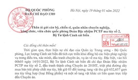 Thư khen của Trưởng Ban Chỉ đạo 1389 Bộ Quốc phòng gửi cán bộ, chiến sĩ Đoàn Đặc nhiệm Phòng chống tội phạm ma túy số 2