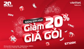 Giảm giá 20% khi khách hàng mua gói chu kỳ 30 ngày trở lên qua ứng dụng Viettel Money, Zalo,VNPAY, Shopee, Dagoras, Be, MB, Momo