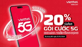 Kỷ niệm 20 năm Viettel Mobile - Giảm 20% giá khi mua gói 5G qua các ứng dụng